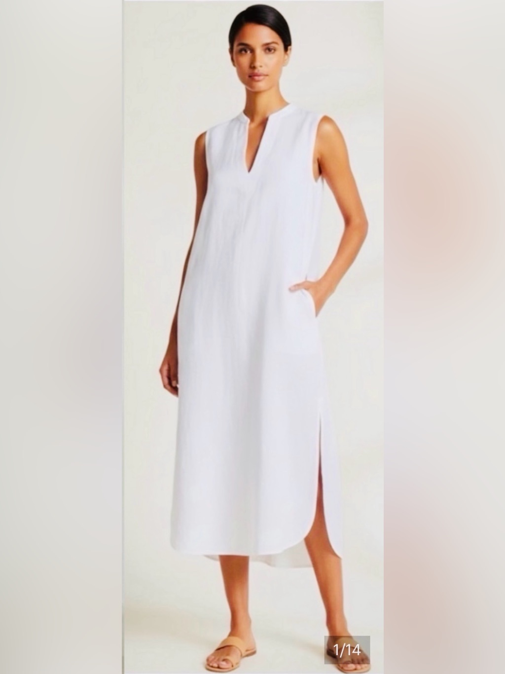 Brochu Walker Sleeveless White Linen Midi Shift Dress